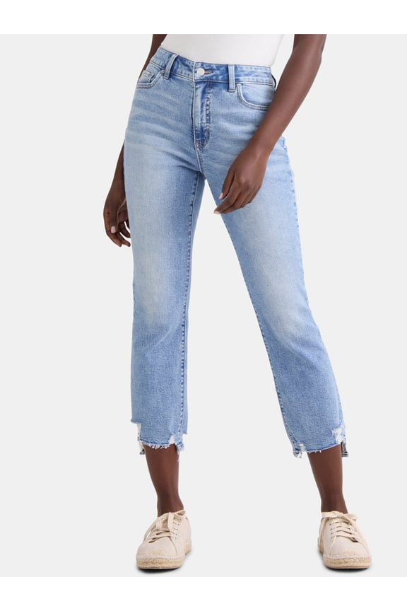 Women's High Rise Straight Leg Jeans with Raw Hem, 27.5 Inseam, Sizes 0-22
