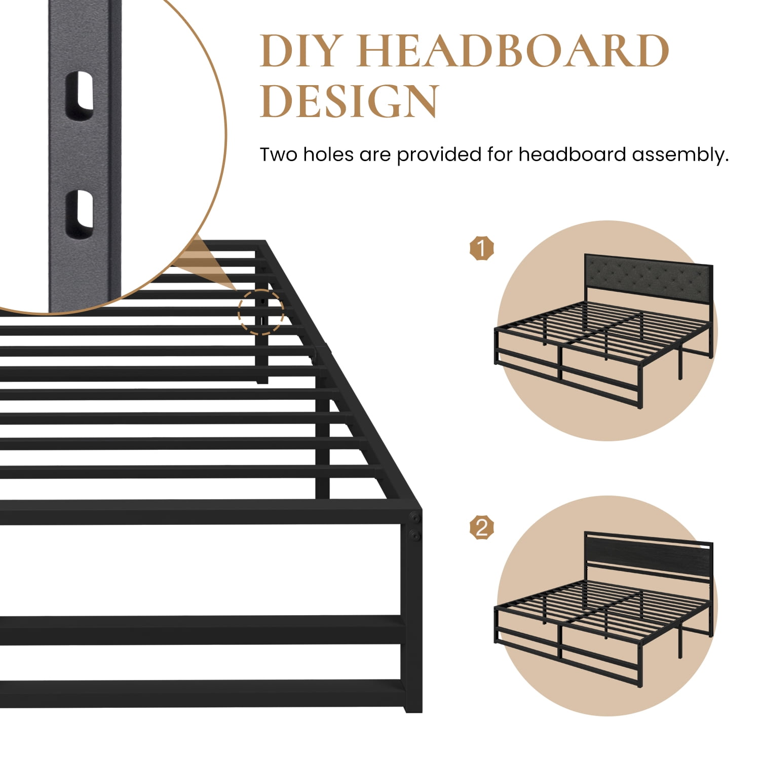 SHA CERLIN Queen Size Metal Platform Bed Frame with 14'' Extra Under-bed Storage Space, No Box Spring Needed, Easy Assembly, Black