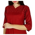 thumbnail image 5 of Bimba Women Red Kurti Solid Tunic 3/4 Sleeve Indian Chic Regular Custom Clothing, 5 of 7
