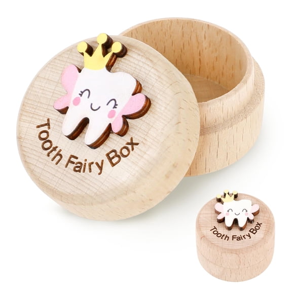 Bonita caja Qianyu de madera tallada con dientes 3D para niños, modelo Tooth Fairy