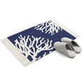 thumbnail image 4 of Coral Navy Blue Bathroom Rug 2'x3', Coastal Ocean Marine Nautical Beach Low Profile Front Entryway Rug with Tassels, Woven Cotton Washable Kitchen Mat Carpet for Foyer Bedroom Back Door Decor, 4 of 9