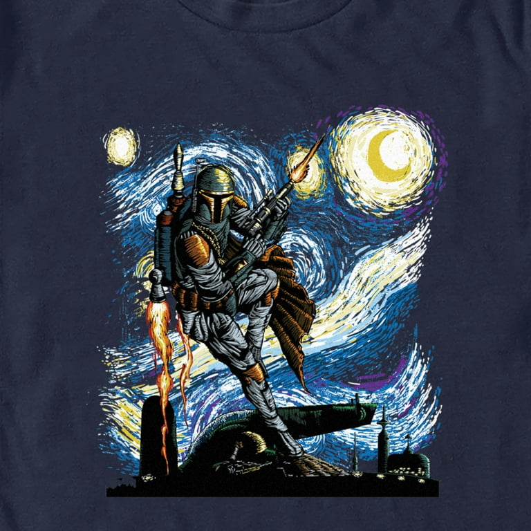 Men\'s Star Wars Boba Fett Starry Night Graphic Tee Navy Blue Large