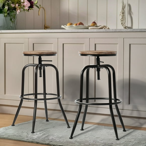 Homy Casa Set of 2 Adjustable Swivel Bar Stools, 27–30 in. Height Counter Chairs with Lift for Kitchen Island, Pub, or Bistro