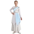 thumbnail image 2 of iiniim Long Sleeve Praise Dance Dress for Girls Metallic Liturgical Worship Asymmetrical Church Robe Tunic Light Blue 16, 2 of 7