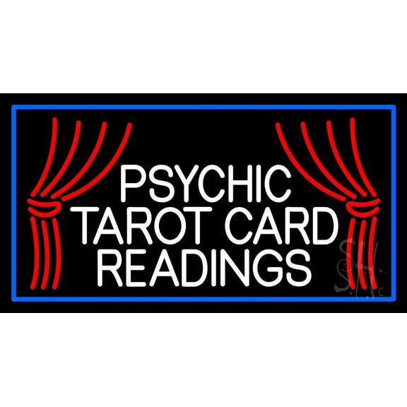 White Psychic Tarot Card Readings LED Neon Sign 20" Tall x 37" Wide - inches Black Square Cut Acrylic Backing, with Dimmer - Bright and Premium built indoor LED Neon Sign for Storefront.