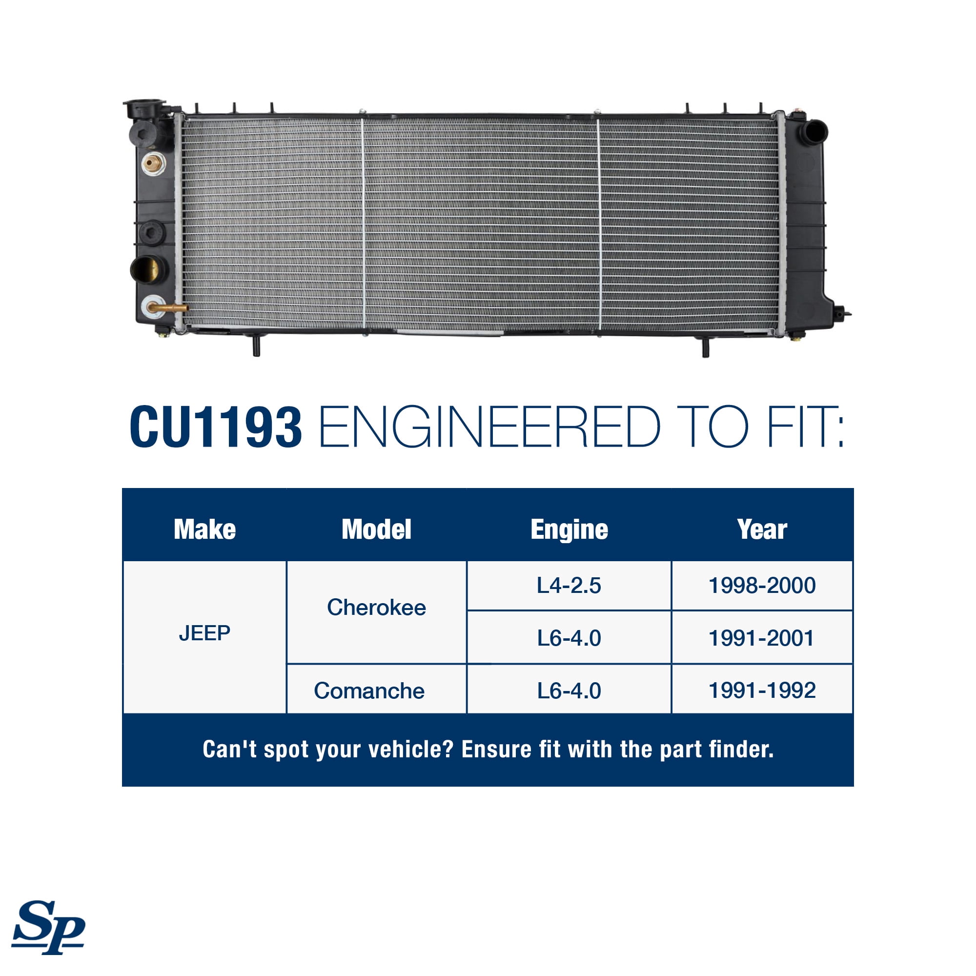 Spectra Premium CU1193 Automotive Radiator Fits select: 1991-2001 JEEP CHEROKEE, 1991-1992 JEEP COMANCHE
