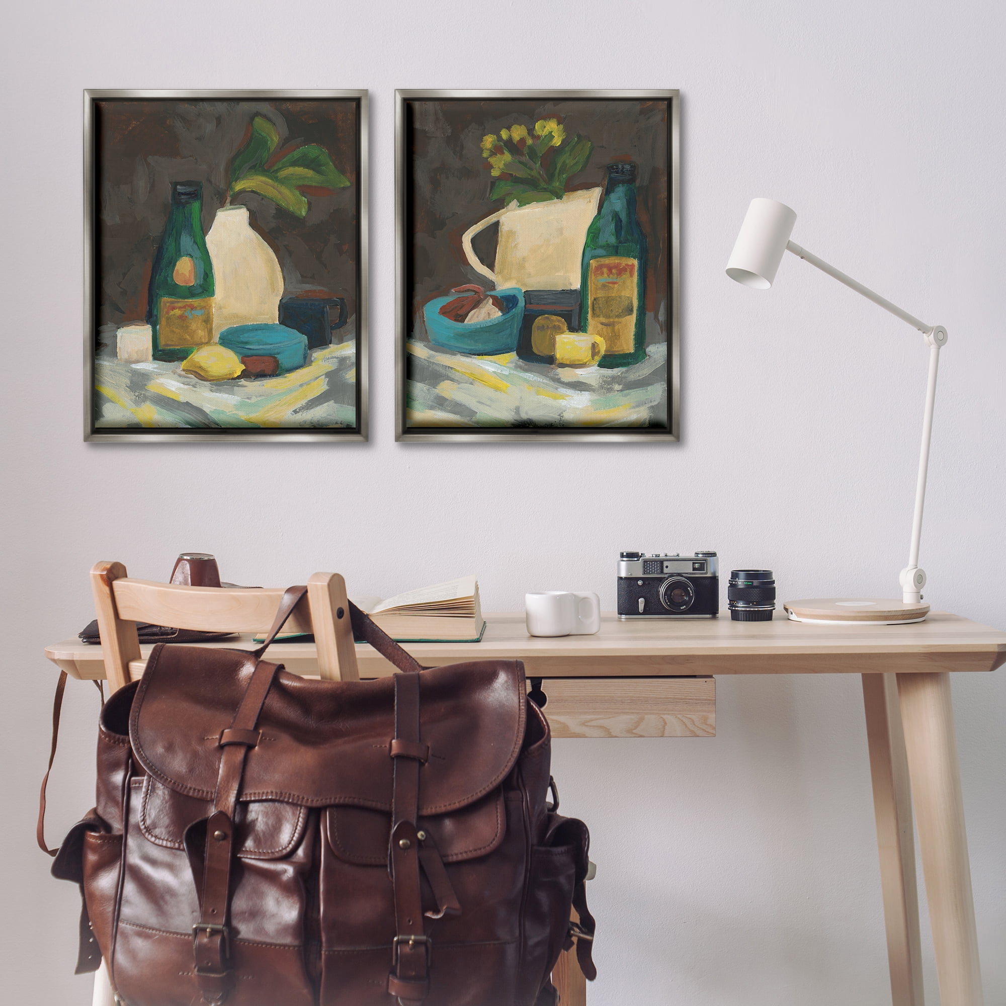 Stupell Industries Mixed Sundries Still Life Food & Beverage Painting Gray Floater Framed Canvas Art Print Wall Art, 31 x 25, Set of 2