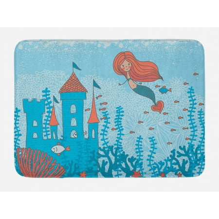Mermaid Bath Mat Art Of Little Mermaid Under The Sea In Corals