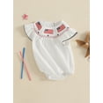 thumbnail image 3 of Okbabeha Newborn Baby Girls 4th of July Outfits Fourth of July Bubble Romper Fly Sleeve USA Flag Embroidery Bodysuits Summer Independence Day Clothes, 3 of 7