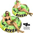 thumbnail image 1 of 53" Heavy Duty River Tube for Floating with Canvas Cover, Tubing Floats for Lake Pool, Inflatable Water Tube for Floating with Cup Holders Handles Headrest, River Raft Carry 300lb of Adults, 1 of 5