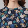 thumbnail image 7 of Janasya Indian Round Neck 3/4 Sleeve Floral Print Navy Blue Poly Georgette Top For Women, 7 of 7