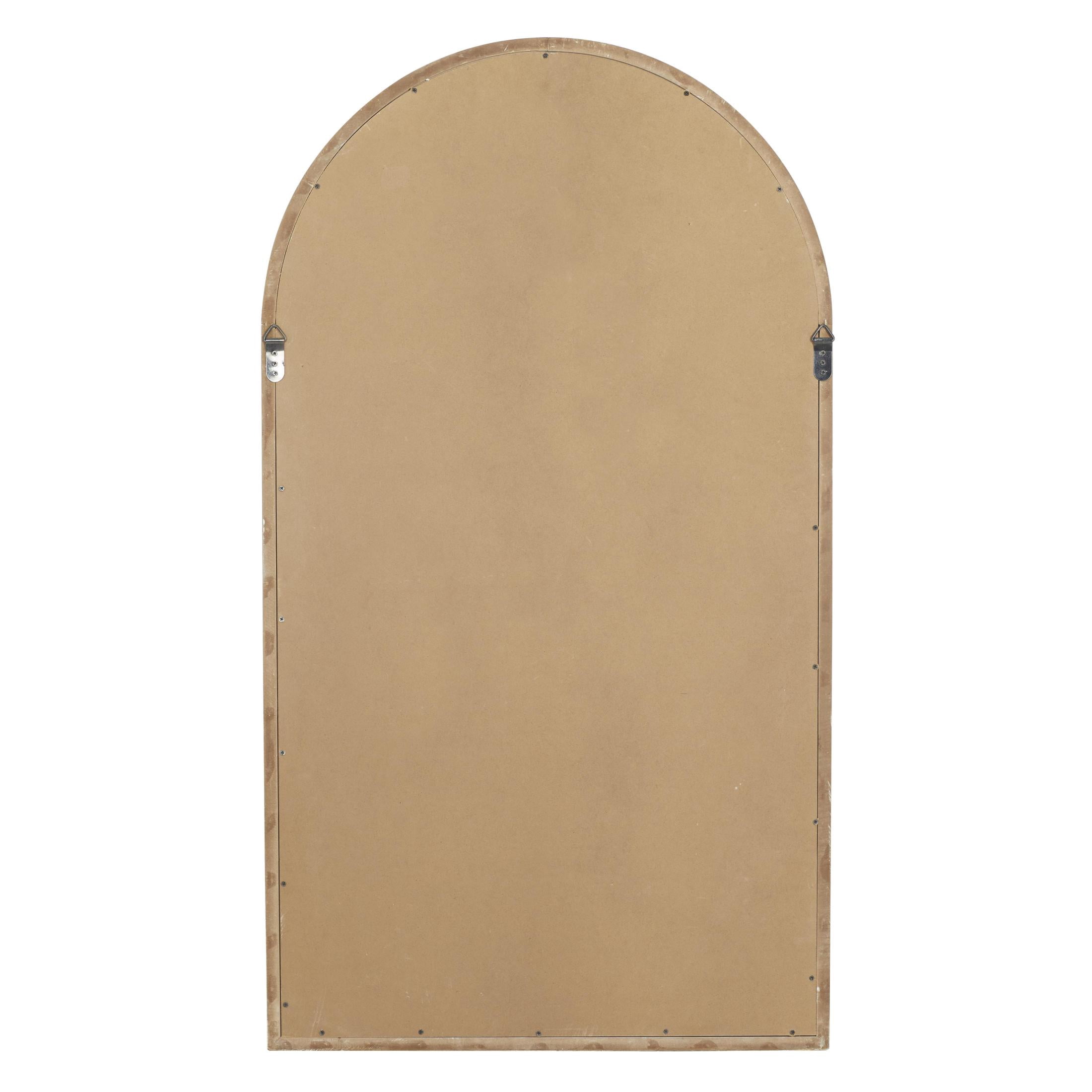 DecMode 26" x 46" White Window Pane Inspired 2 Door Wall Mirror with Arched Top and Distressing