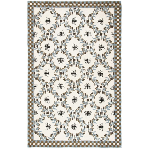 SAFAVIEH Chelsea Lara Bordered Wool Area Rug, Ivory/Light Blue, 1'8" x 2'6"