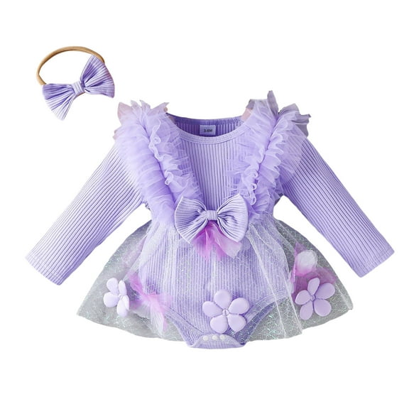 Zshosam Fall Baby Girl Clothes Newborn Newborn Baby Girl Outfit Long Sleeve Romper Corduroy Suspender Skirt Dress Set Size 0 3 Months,(Purple 0-3 Months)