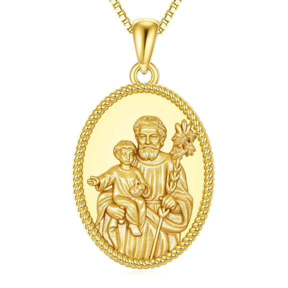 Saint Joseph Necklace 925 Sterling Silver St Joseph Pendant Gold Plated Siant Jewelry Gifts for Men Women