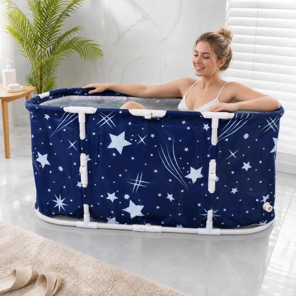 ANJORALA 47in Portable Foldable Bathtub for Adult, Freestanding Hot Ice Bath Tub, Starry Blue