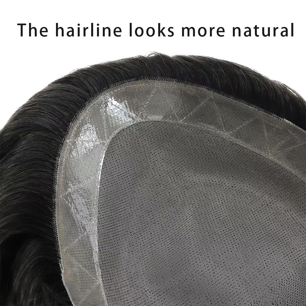 Durable Mono Base Men Toupee 100% Human Hair Hair Replacement System for Men Natural Black Invisible Hairline Man Wig