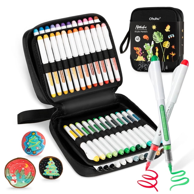 Ohuhu Acrylic Paint Markers Direct Liquid: 48 Colors Flexible Brush Tip Acrylic Markers High Opacity Paint Pens Waterproof Lightfast for Rock Paintin