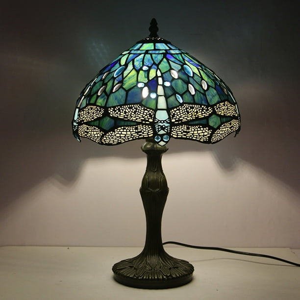 Levang Style Table Lamp Sea Blue Stained Glass Dragonfly Shade Antique Base Com Levang Style Table Lamp Sea, Stained Glass Dragonfly Lamp Shade