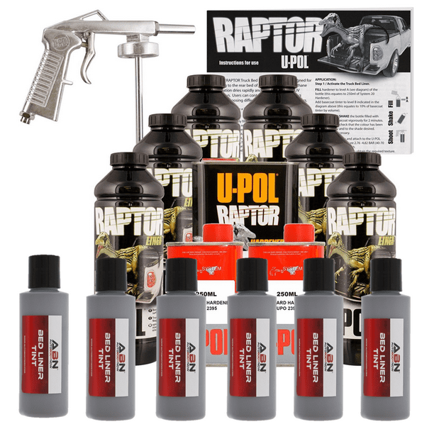UPOL Raptor Tintable Mesa Gray Bed Liner Kit w/ Spray Gun, 6 Liters Upol