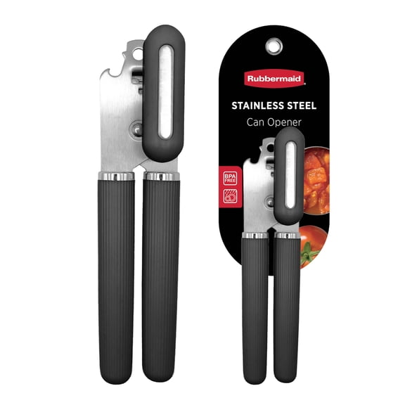 Rubbermaid PP and Stainless Steel Can Opener with BPA-Free Silicone Handle, 8” x 1.9”, Black