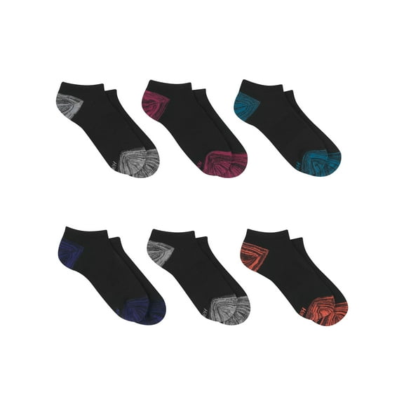 Hanes Women's Premium Performance Lightweight No Show Socks, 6-Pack Black w/Marle 5-9