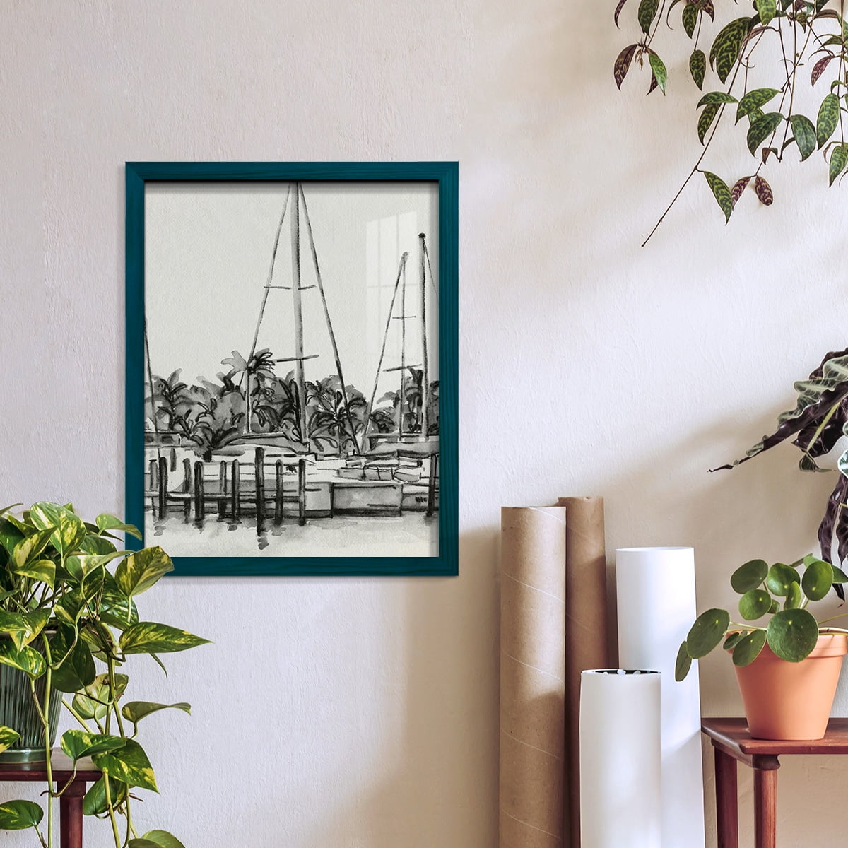 Neutral Tropics I - Framed Print w/glass - Ocean Blue
