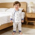 thumbnail image 2 of TOWED22 Toddler Boy Outfit Long Sleeve Print Sweatshirts and Pants Set 2Pcs Infant Baby Spring Fall Winter Clothes Sets Size:1-2 Y,Color:Blue, 2 of 7