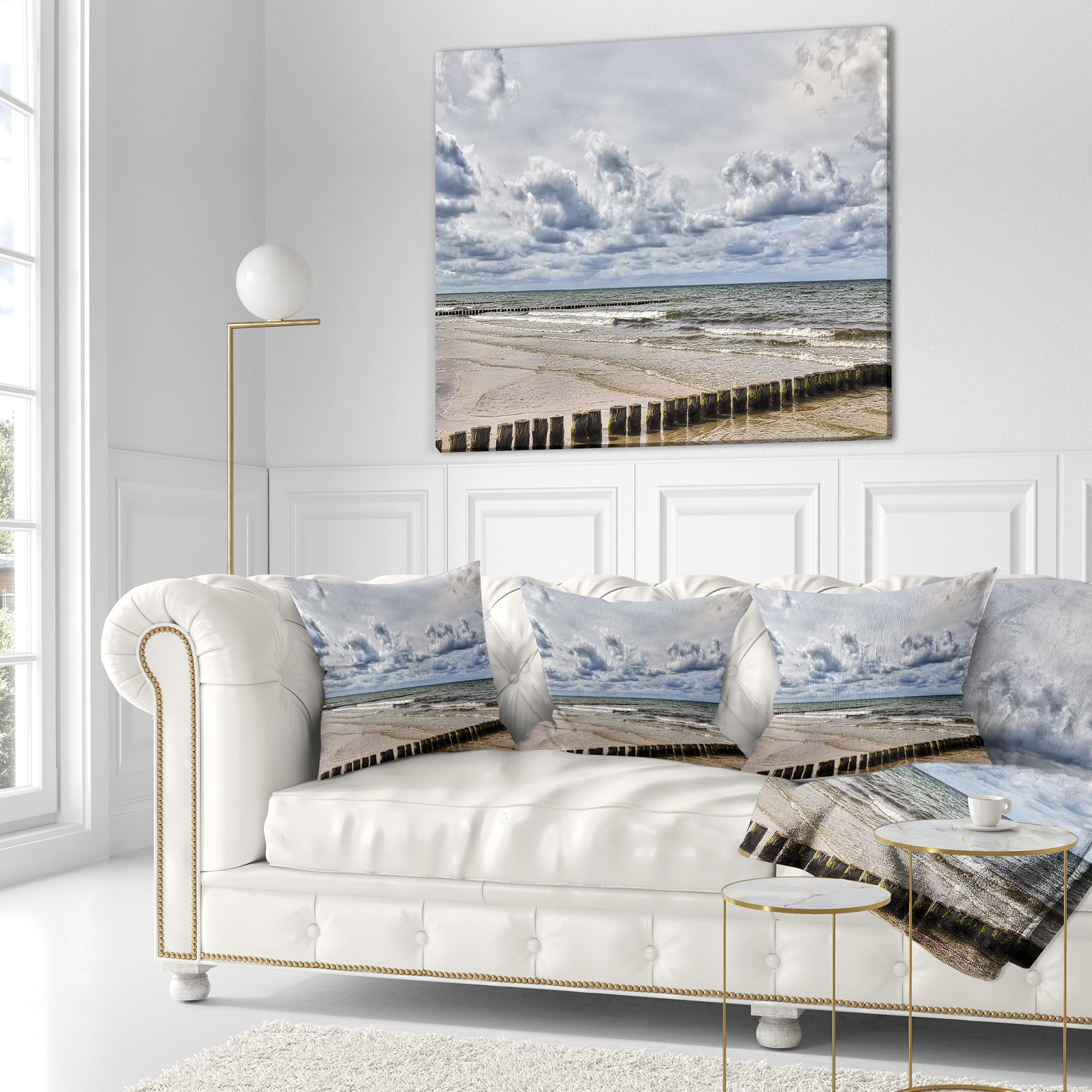 Designart Stormy Weather in Hiddensee Sea - Seascape Throw Pillow - 18x18