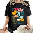 thumbnail image 7 of Fznquz Black Plus Size Tops for Women Floral Dressy Casual Short Sleeve Shirts Summer Loose Fit Crew Neck Womens Blouses, 7 of 7
