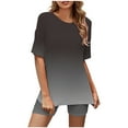 thumbnail image 2 of Jerdar Women Casual 2 Piece Short Sets Summer Leisure Suit Print Color Round Neck Blouse Suit Sets Gradient BBlack XL, 2 of 5