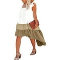 thumbnail image 4 of Women Summer Ruffled Sleeve Dress  Contrast Color/Solid Color Square Neck Irregular Hem Dress for Beach  Date, 4 of 6