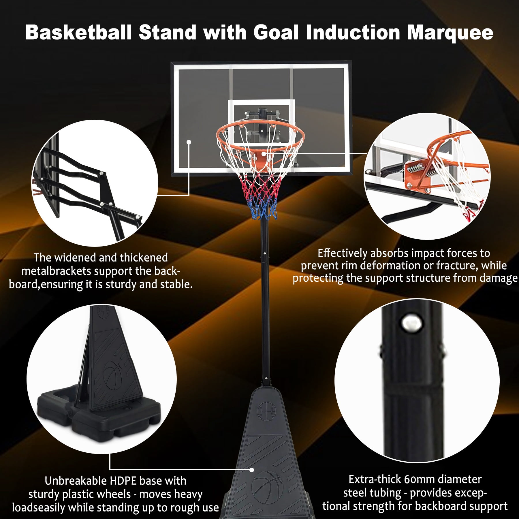 Portable Basketball Hoop Outdoor for Kids/Teens/Adults, Segmart 44inch Basketball Hoop Goals Systems with Wheels, 8Ft-10Ft Height Adjustable Basketball Hoop with Rebounder in Backyard/Courts/Indoor