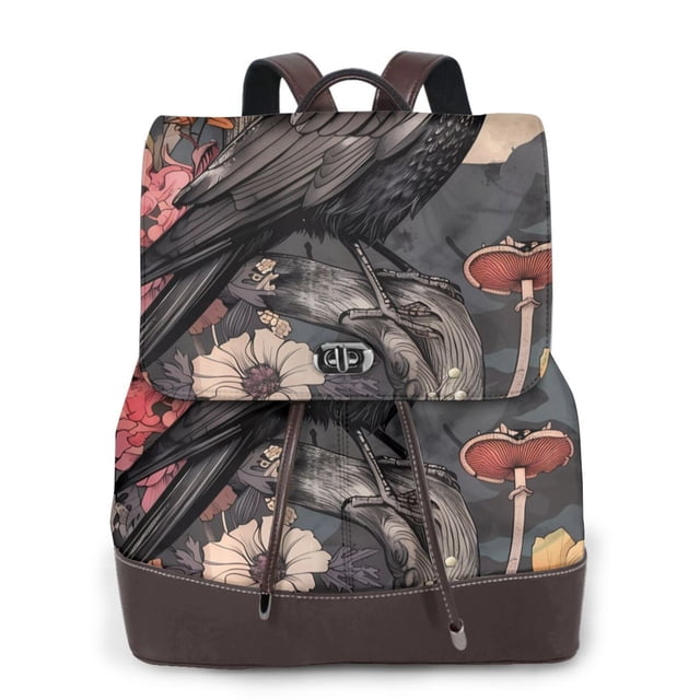 Easygdp Moonlit Crow Blossoms Mochila de Cuero para Mujeres, Bolso de Hombro, Bolsos de Mano de Moda para Trabajo y Viajes