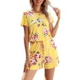 thumbnail image 4 of CALIPESSA Womens Summer Casual Floral Print Round Neck Drawstring Waist Tee Romper, 4 of 5