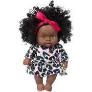 Doll African Black Skin Enamel Baby Toy Curly Hair with Clothes for Role Play Toy Bebe Reborn Baby - Leopard Print