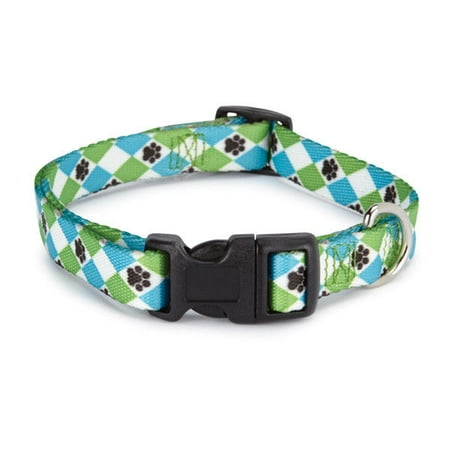 Sailor Collar Pattern (Pooch Pattern Dog Collars Pawprint Argyle Design Choose Pink or Green & Size (Green xSmall 6 - 10)