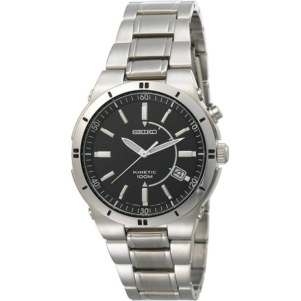 Seiko Men's Kinetic Black Dial 100m Stainless Steel Watch SKA347 -  