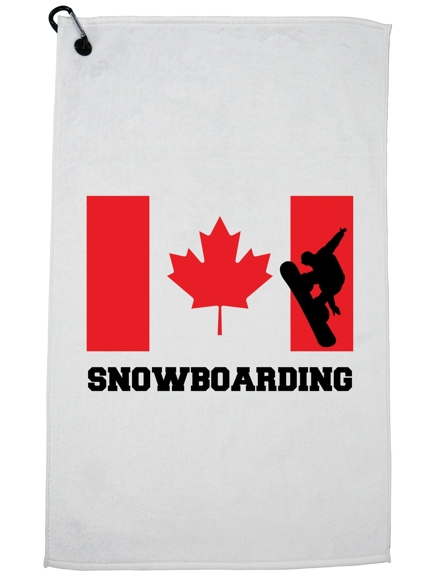 Canada Olympic Snowboarding Flag Silhouette Golf Towel with Carabiner Clip by Hollywood Thread