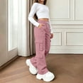 thumbnail image 4 of Spazoro Girls Cargo Pants with Multi‑Pockets, Wide Leg Elastic Waist Solid Color Loose Fit Drawstring Casual Street Trousers Pink Size 9-10, 4 of 9