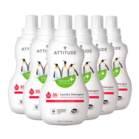 Revitalize Your Laundry Routine with Attitude Pink Grapefruit Laundry Detergent - 100% Vegan, Cruelty-Free, and Plant-Powered - 35 Loads, 35.5 Fl Oz (Pack of 6)