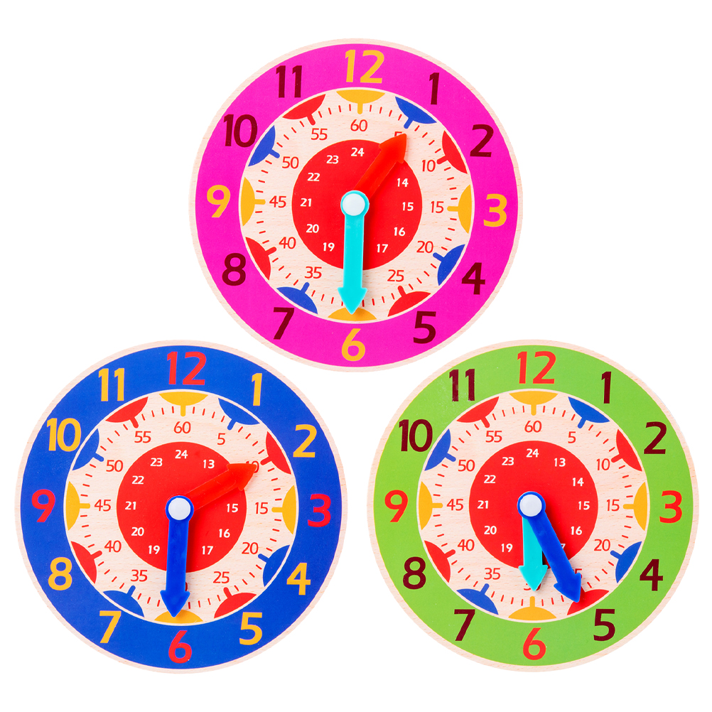 OUNONA 3pcs Wooden Clock Toys Clock Cognitive Toys Early Educational Learning Toys
