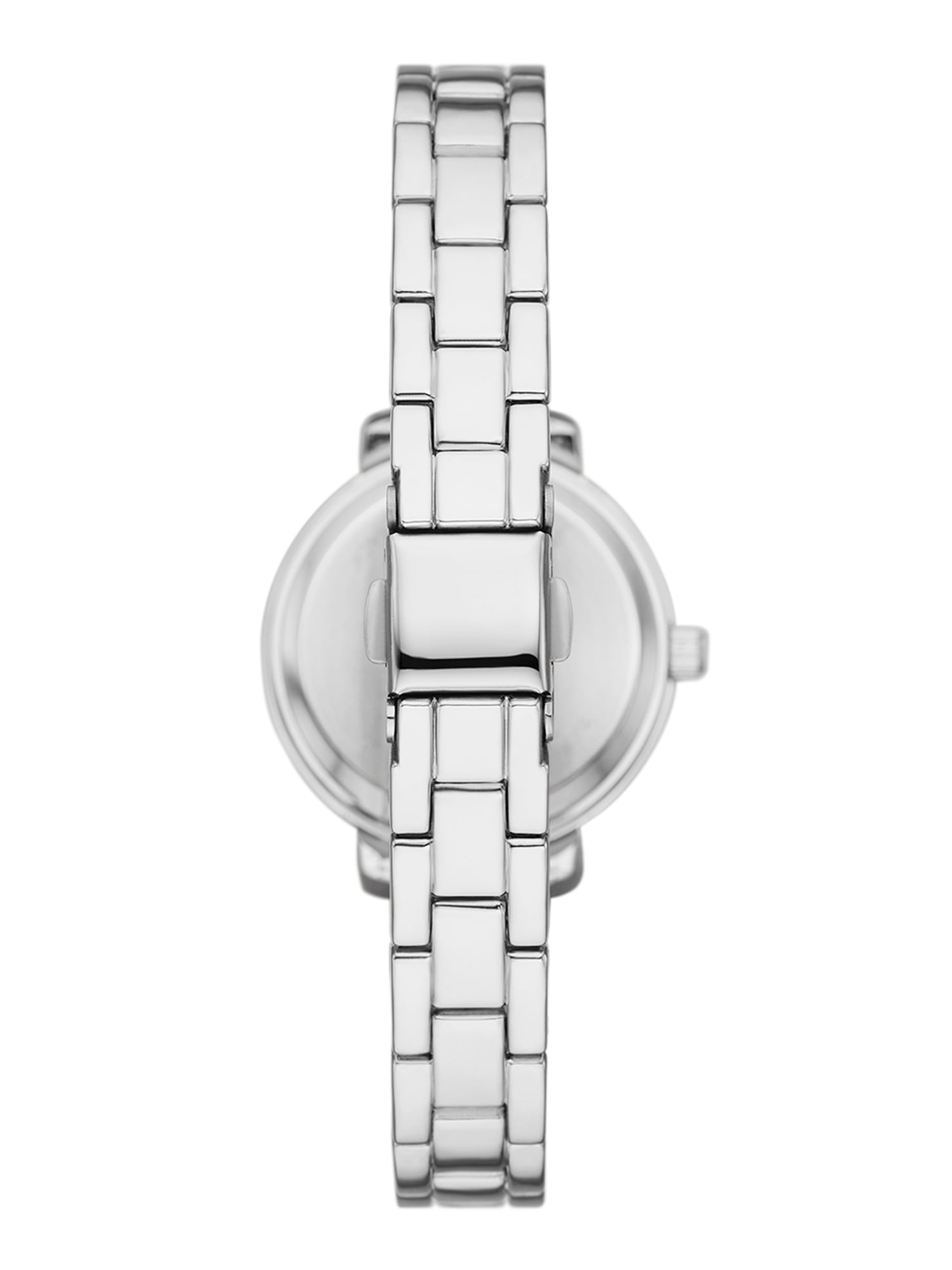 Folio Women's Gift Set; Silver Tone Bracelet Watch with Clear Stones on Case, Faux Mother of Pearl Dial and Silver Layered Chain (FMDAL1173)