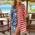 thumbnail image 4 of Women's Open Front Beach Cardigan Independence Day Printed Sheer Mesh Swimsuit Cover Up for Summer Holiday Festival Wear Crochet Swimsuit Coverup for Women Red One Size, 4 of 6