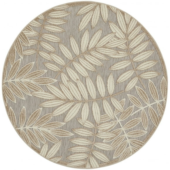homeroots outdoor 384961 8’ Round Natural Leaves Indoor Outdoor Area Rug