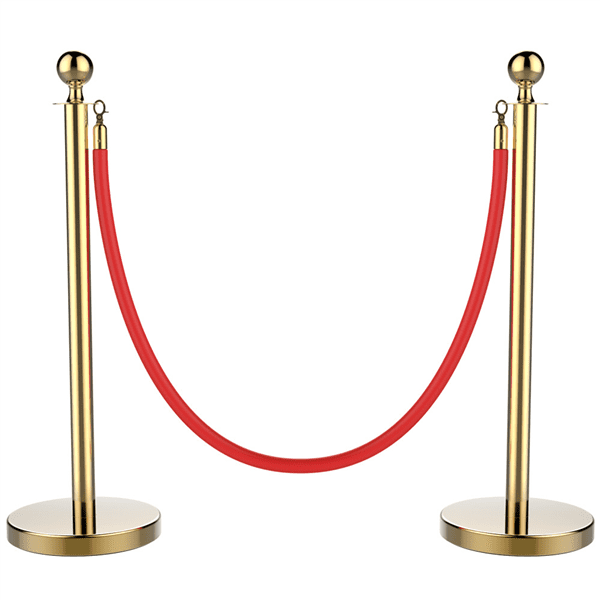 Brybelly MSTN-202 3 ft Ball Top Stanchions with 4.5 ft Red Velvet Rope Silver 