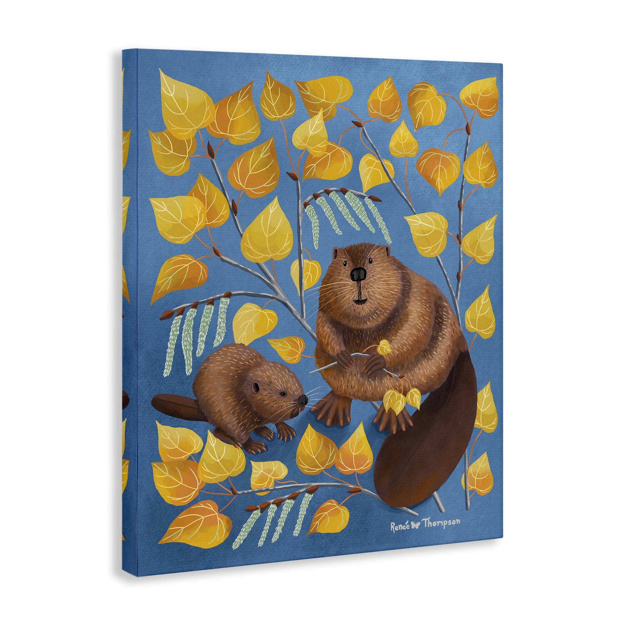 Stupell Industries Beaver & Quaking Aspen Animals Painting Wrapped Canvas Art Print Wall Art, 30 x 40