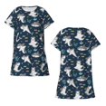 thumbnail image 5 of Salouo Friendly Sharks Print Short Sleeve Sleepshirt for Womens Comfy Nightgown Scoopneck Cute Nightdress Ruffle -X-Large, 5 of 7