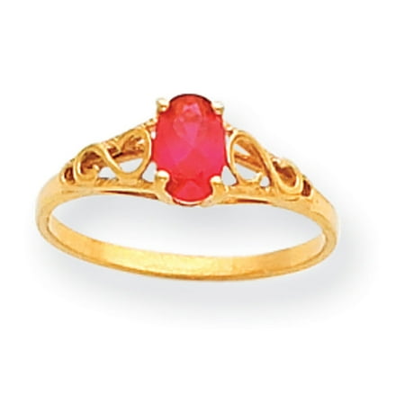 14k Yellow Gold 6x4m Oval Synthetic Ruby Ring