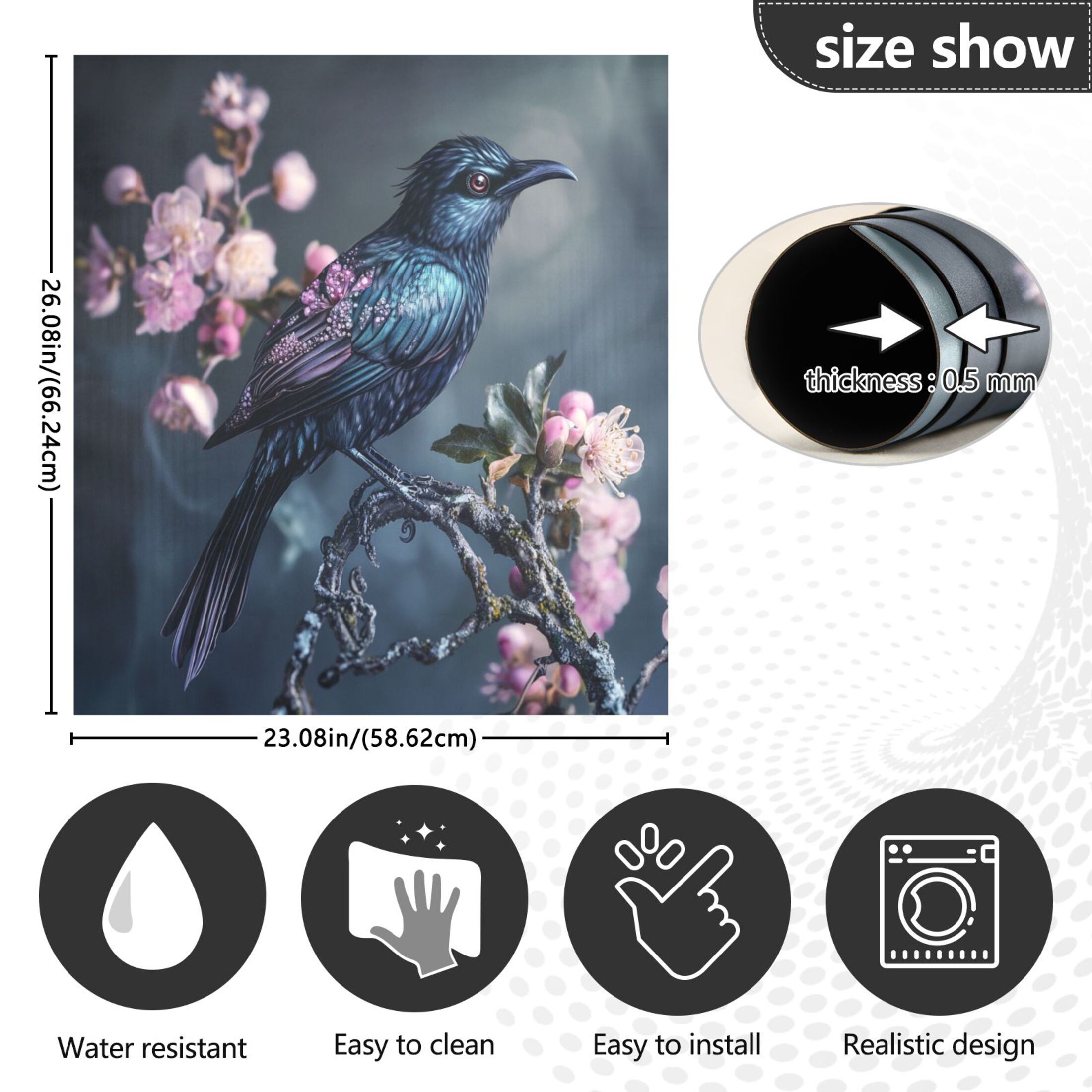 Dishwasher Magnetic Sticker 23x26 Inch Refrigerator Magnetic Sticker Washing Machine Magnetic Sticker Kitchen Panel Magnetic Sticker Home Decor Black Cool Bird